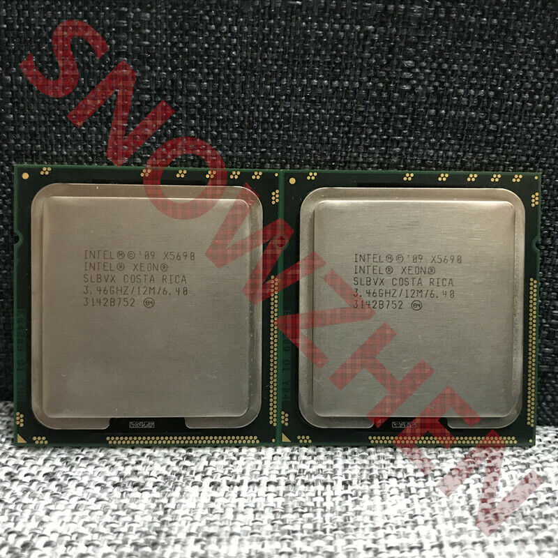 Matching pair Intel Xeon X5690 CPU 6 Core 3.46GHz 12MB LGA 1366 SLBVX Processors