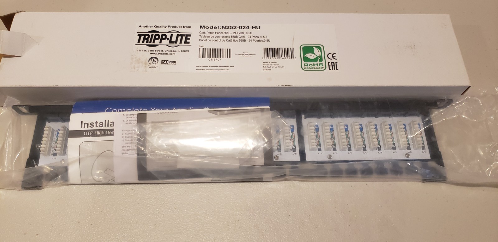 Tripp Lite N252-024-HU 24-Port 0.5U Rack-Mount Cat6/Cat5 110 Patch Panel