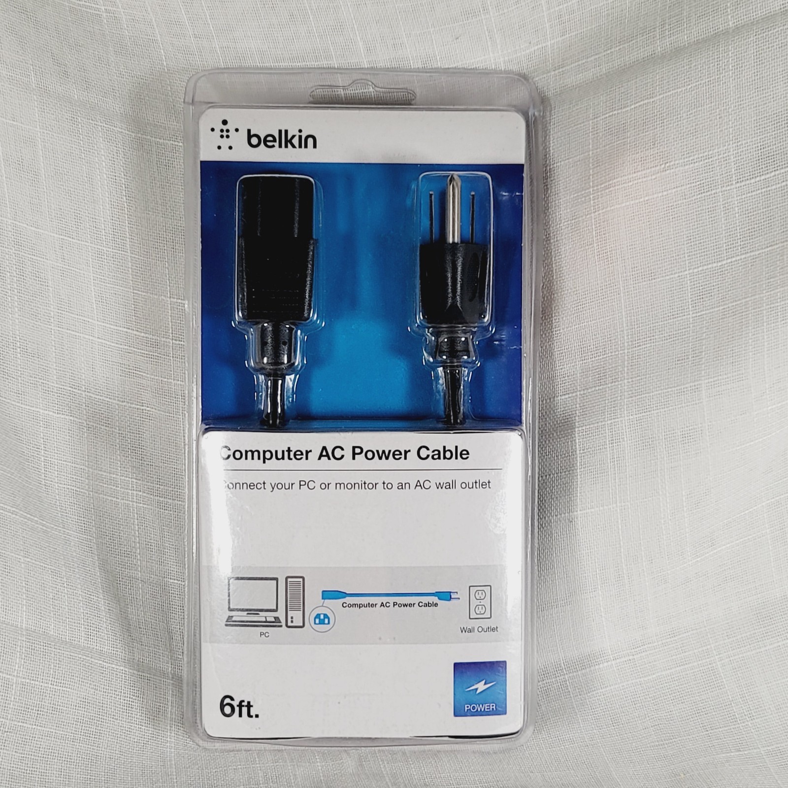 Belkin Computer AC Power Cable, 6ft - Black (Brand New Factory Sealed)