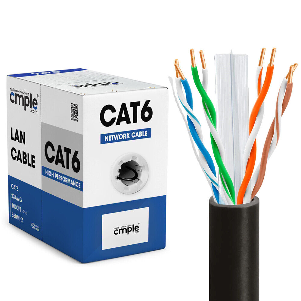 Riser 1000ft Cat6 Ethernet Cable CMR Gigabit Network Cable Cat 6 LAN Cable Black