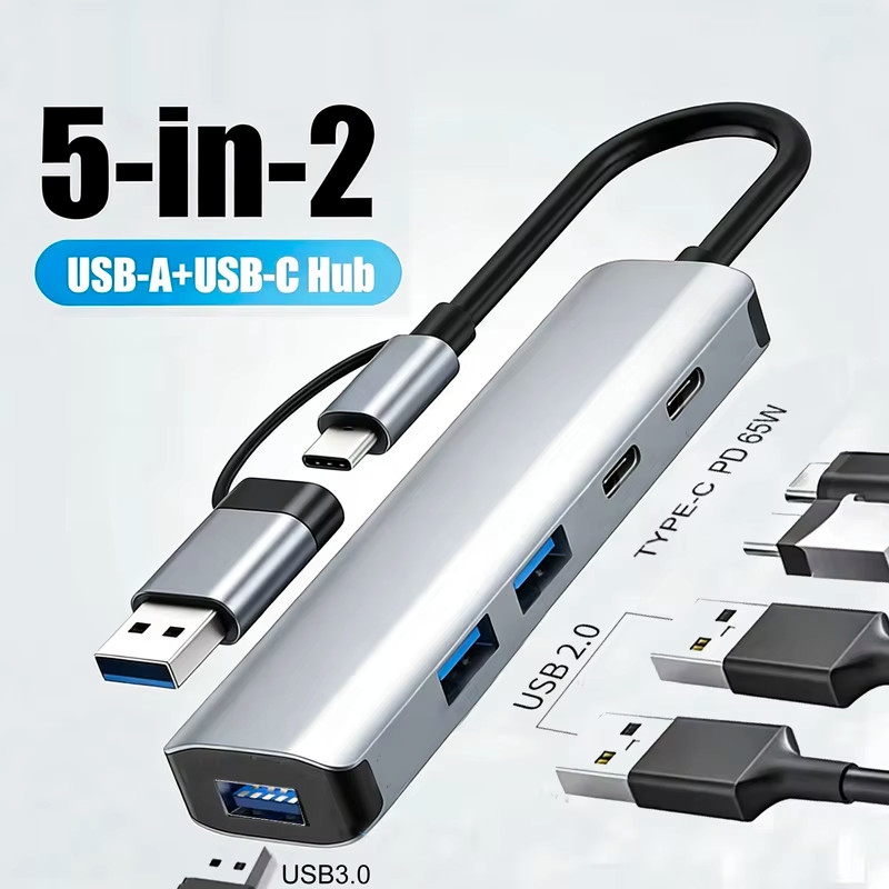 5 in 2 USB C Hub 100W PD Docking Station USB 3.0 2.0 Type C Adapter Splitter