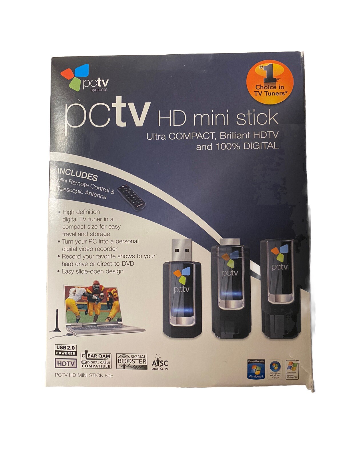 PCTV HD Mini Stick USB 100% Digital HDTV, Remote Antenna Pre Owned