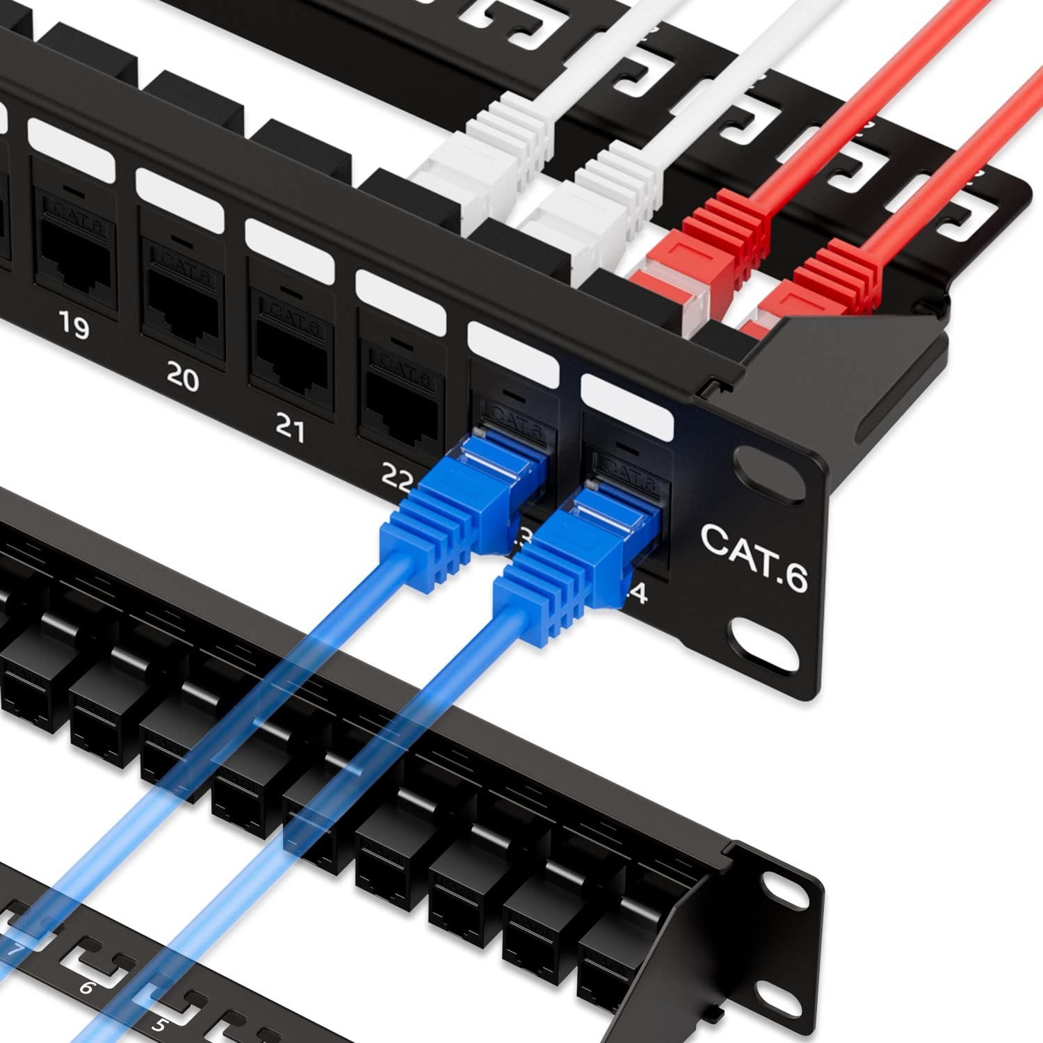 Iwillink 10Gbps Patch Panel 24 Port, RJ45 through Coupler Cat6 19” Patch Panel