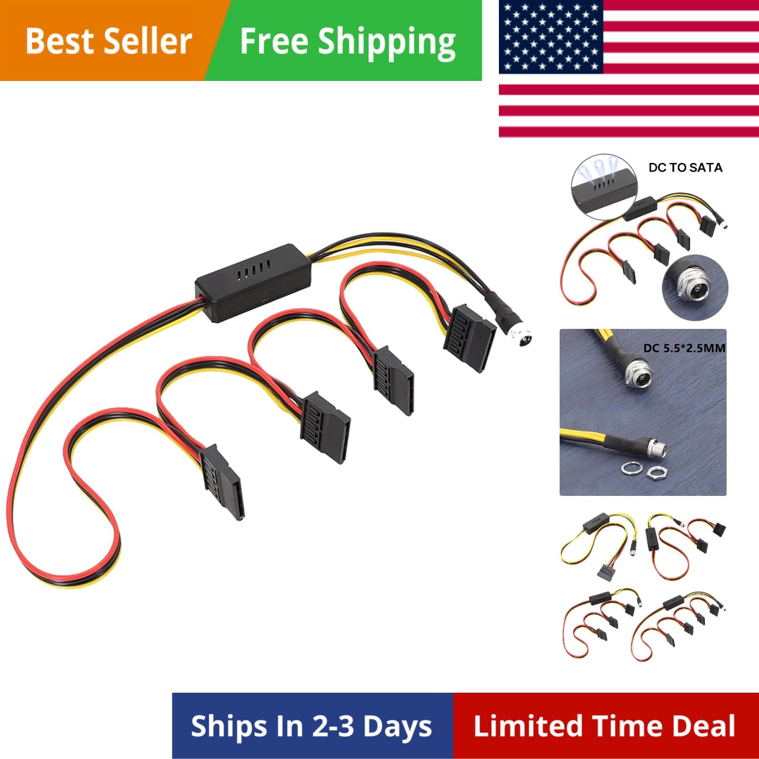 Sata Cable DC5.5x2.5 To Power Cable 12V To 5V DC5525 Splitters Connectors