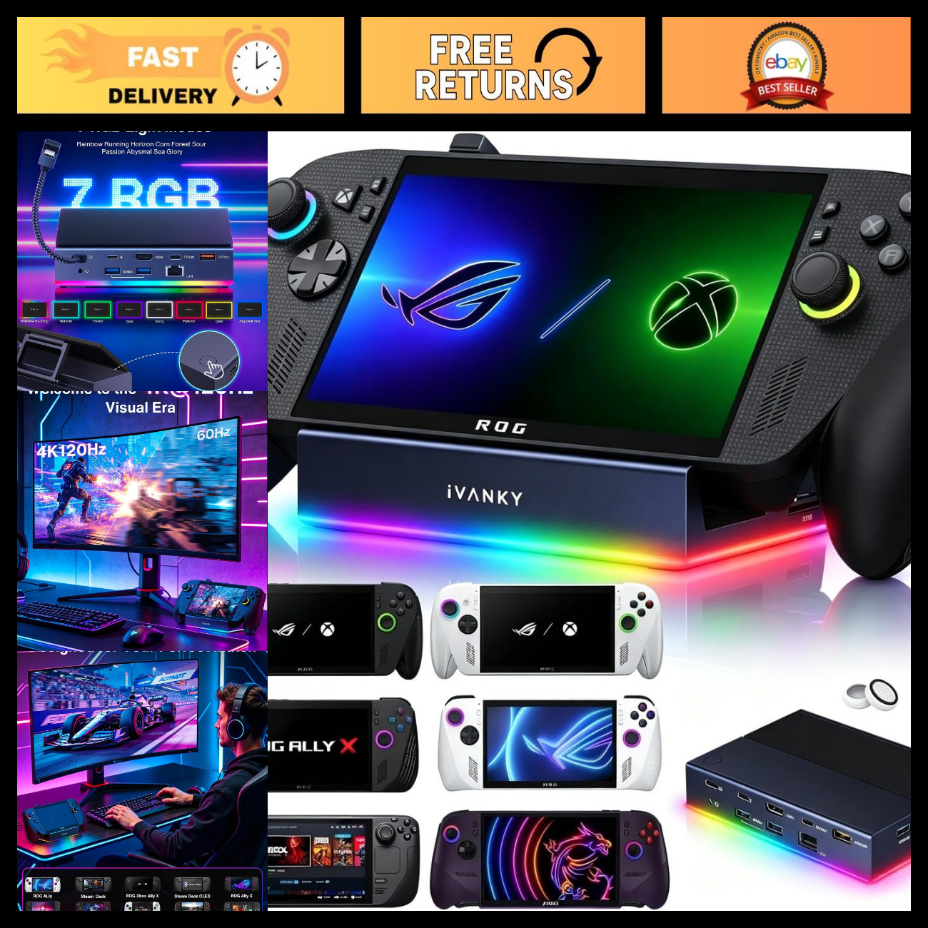 14-in-1 RGB Docking Station for ROG Xbox Ally X(2025) - 4K@120Hz, Multi-Port Hub