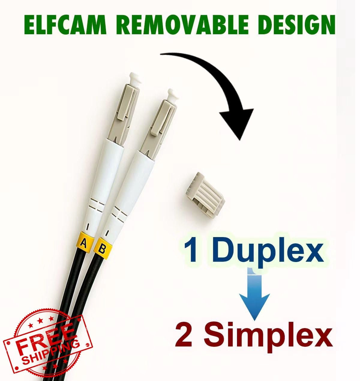 Elfcam 50m Armored Fiber Optic Cable LC UPC OM3 Duplex Black