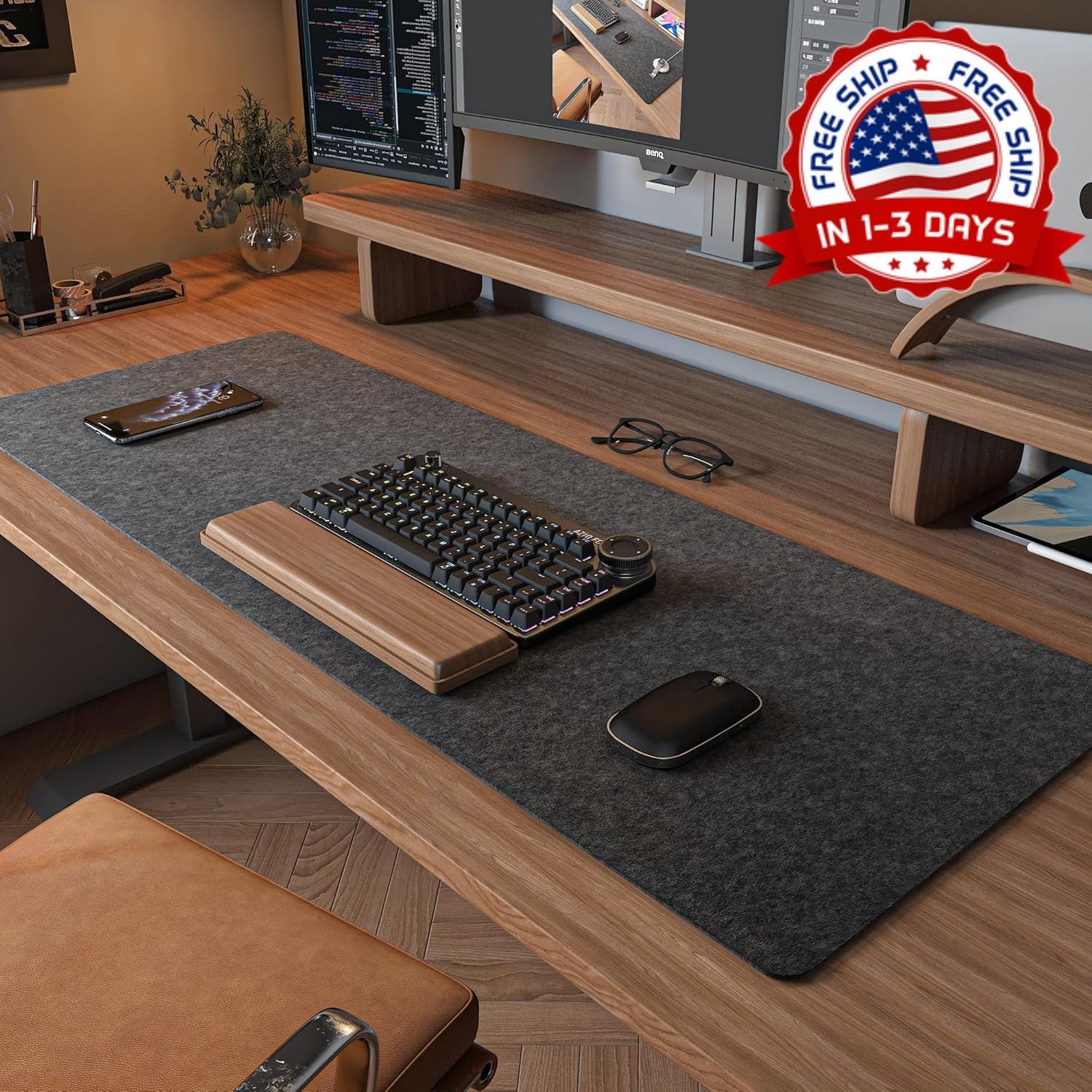 Tapete Escritorio Fieltro Protector Teclado Alfombrilla Raton Gris Oscuro 36x12