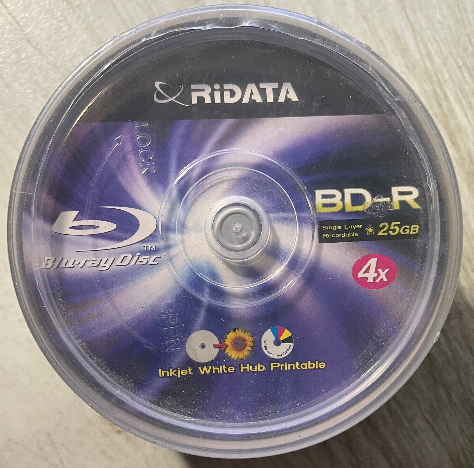 50 Ritek Ridata Blu-Ray (BD-R) White Inkjet Hub Printable 4X BD-R Media 25GB NEW
