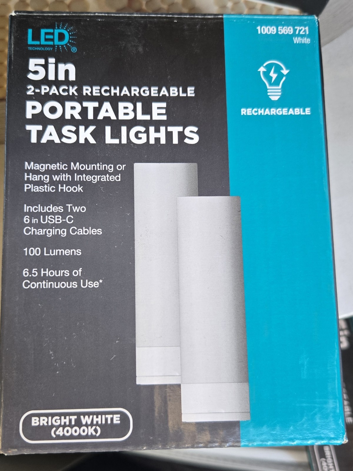 USB 5" RECHARGEABLE DIMMABLE UP TO 55 HOURS WHITE LED PORTABLE TASK LIGHT 2PACK