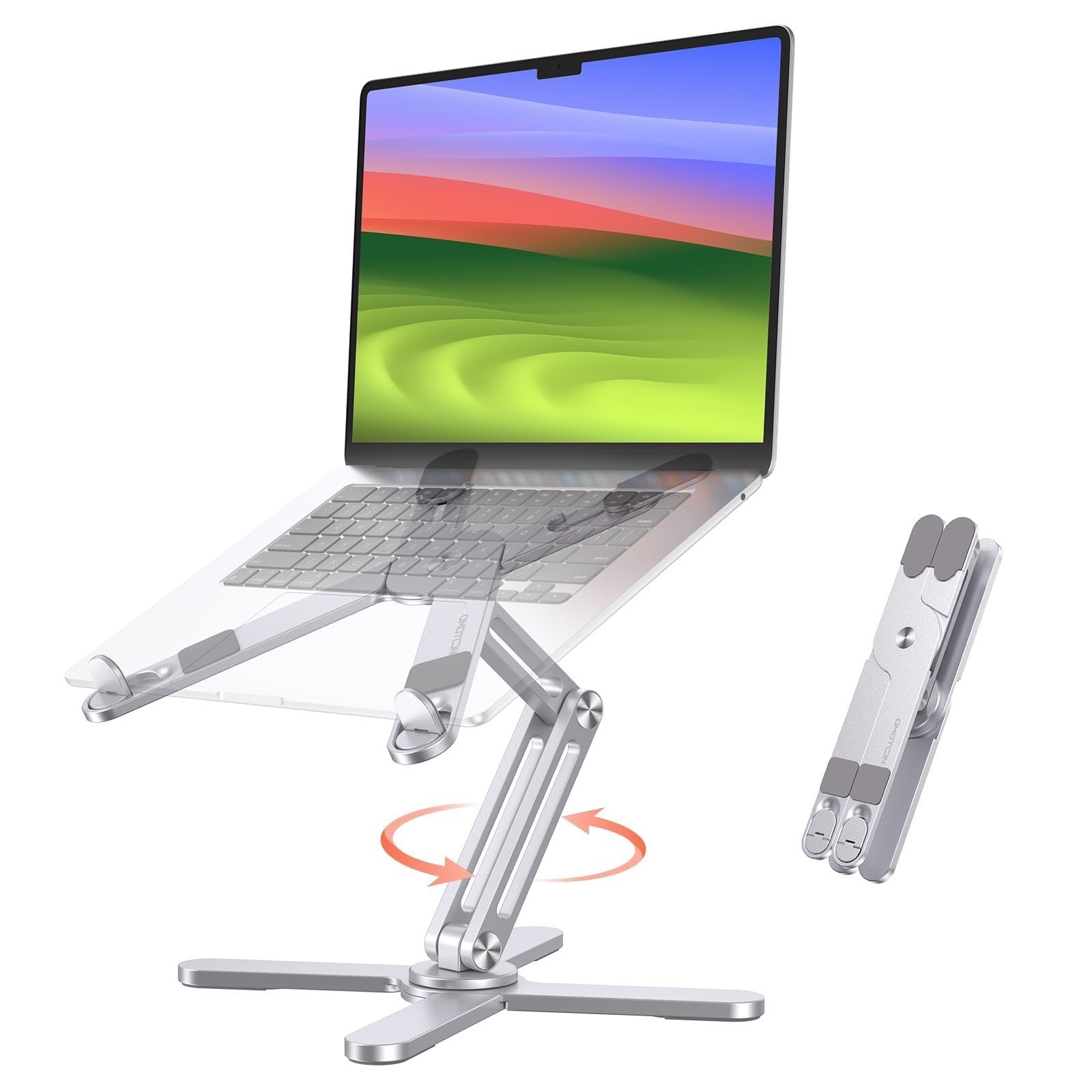 OMOTON LA10 360° Rotating Laptop Stand Riser for Desk, Ergonomic Foldable C