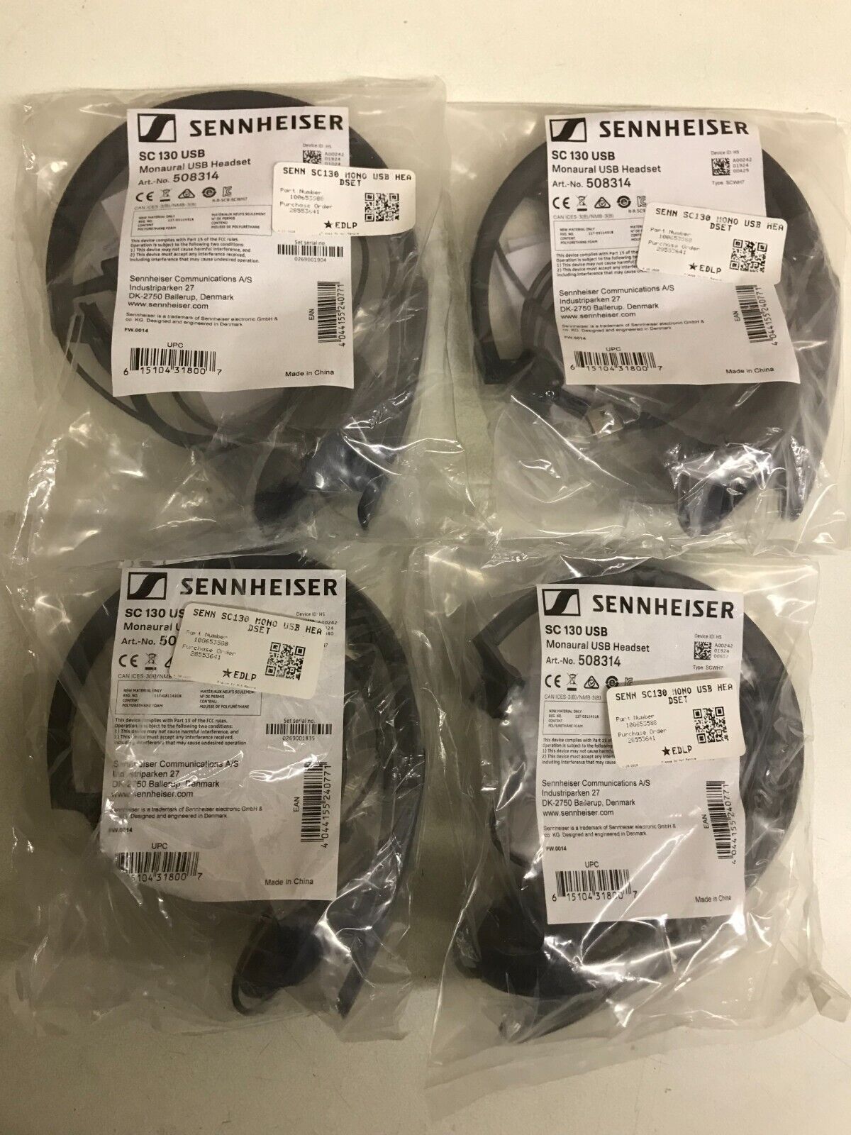LOT of 4 NEW Sennheiser SC 130 USB Monaural Headset 508314