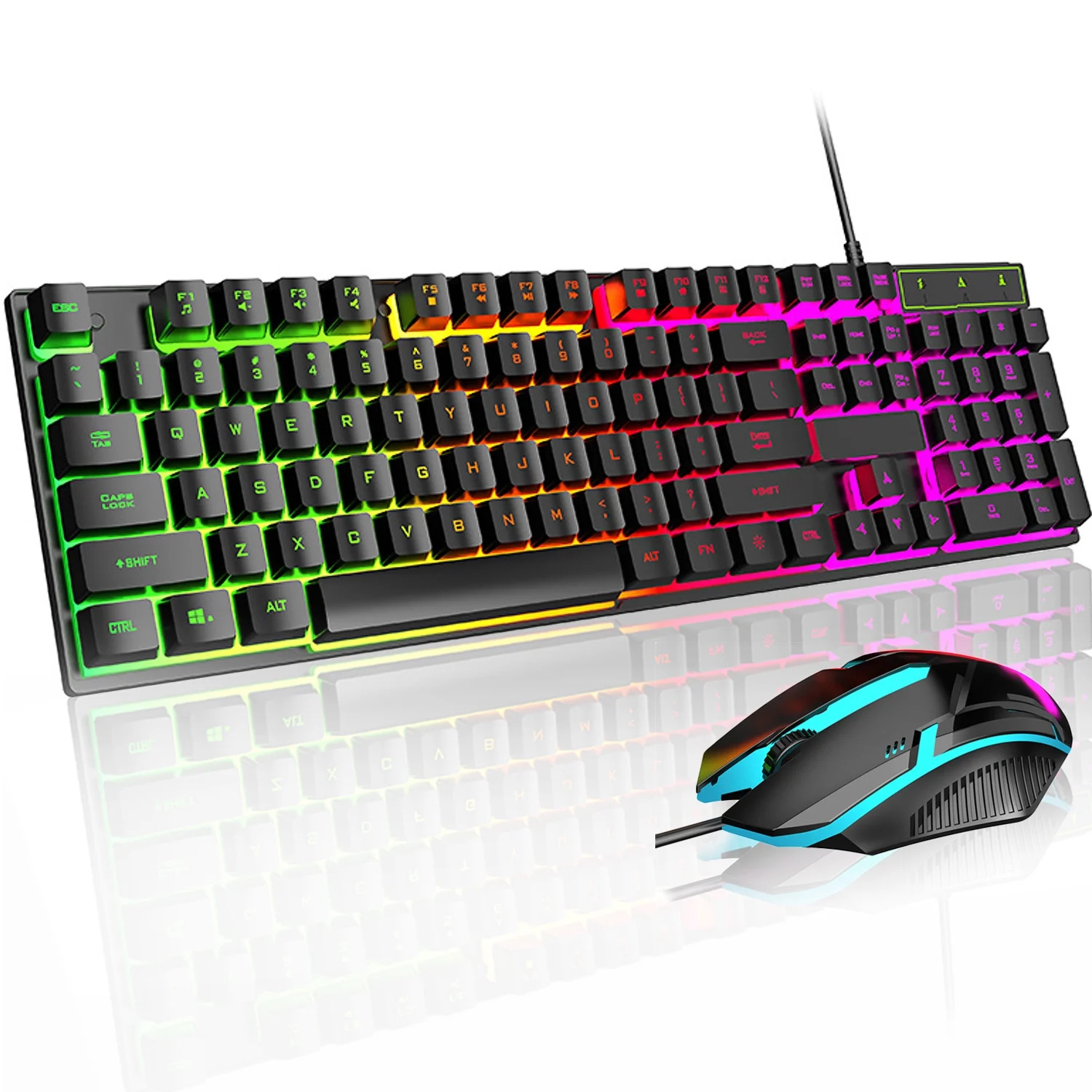 Gaming  Wired Keyboard with Mouse 104 Keys LED RGB Backlight Quiet Multimedia Ke