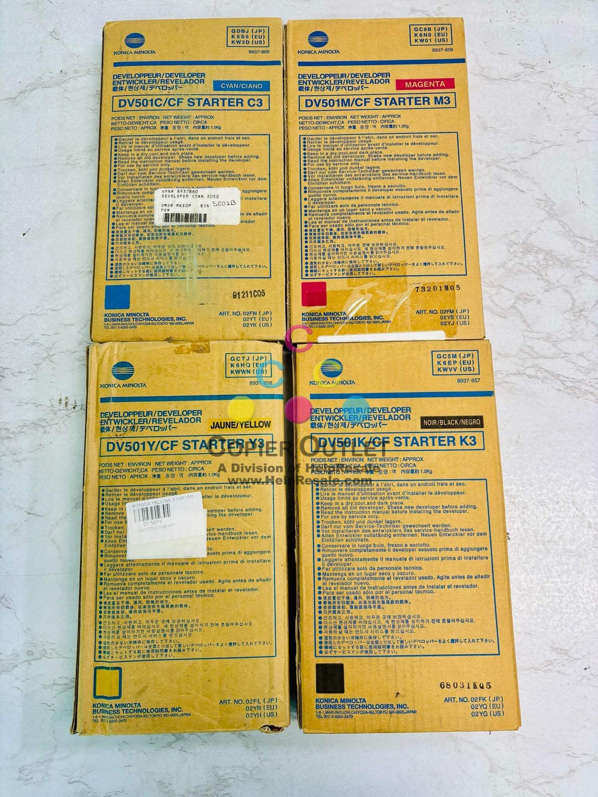 4 Open Genuine Konica Minolta KL5100 Cyan, Magenta, Yellow & Black Developer DV5