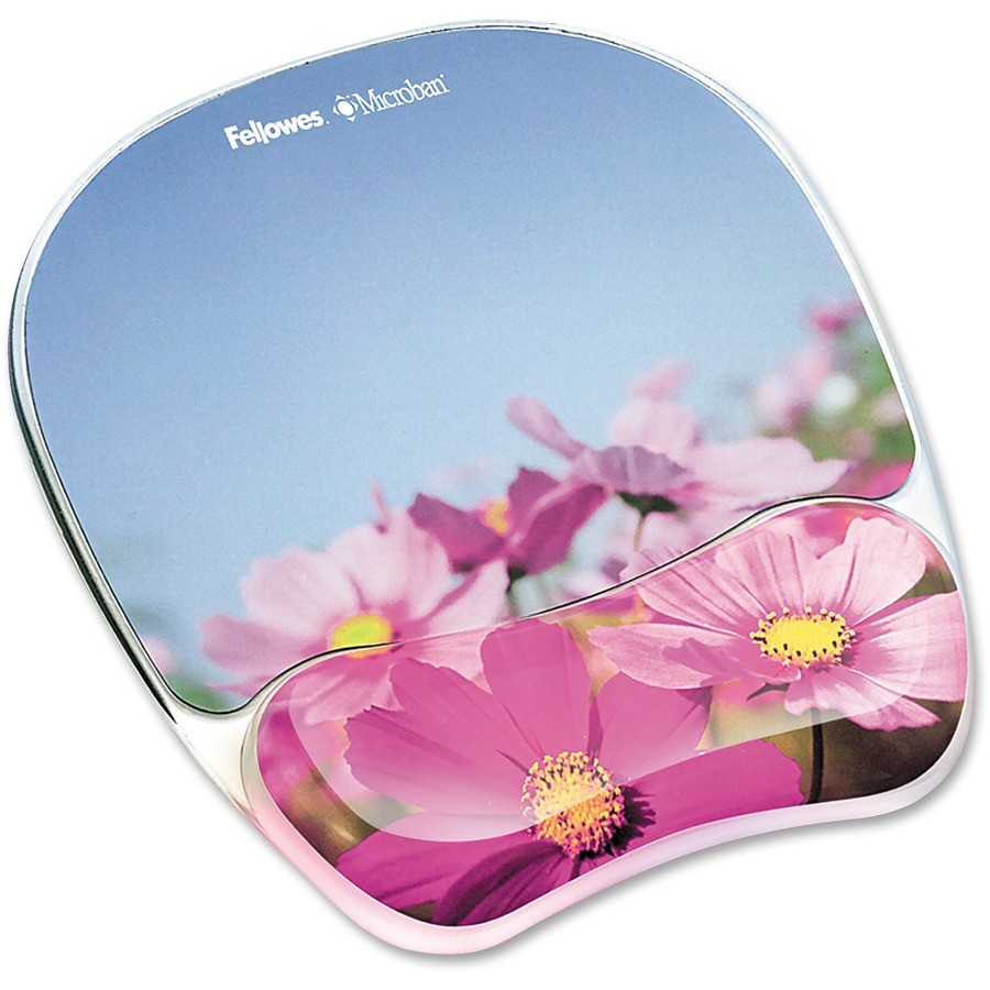 Fellowes Photo Gel Mouse Pad Wrist Rest with Microban Protection - Pink Flowers