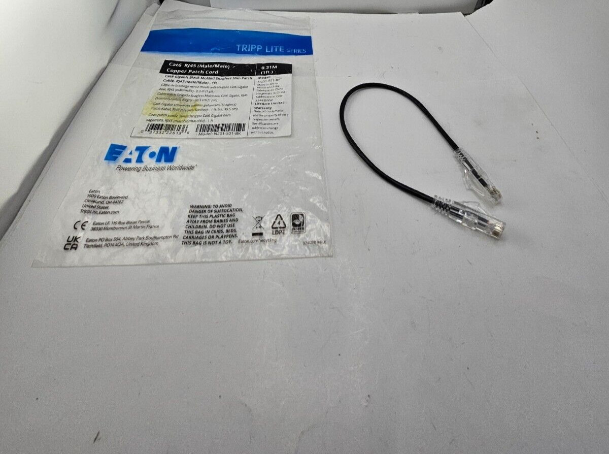 (QTY 7) Tripp Lite Cat6 Gigabit Patch 1' Cable, RJ45 M/M,Gigabit,Molded,Slim