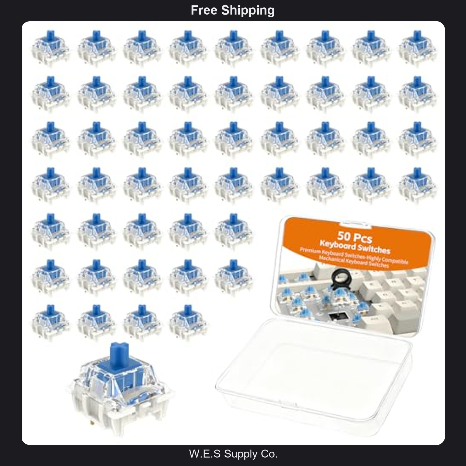 50 Pcs Mechanical Keyboard Switches Blue Clicky Tactile for Gaming DIY
