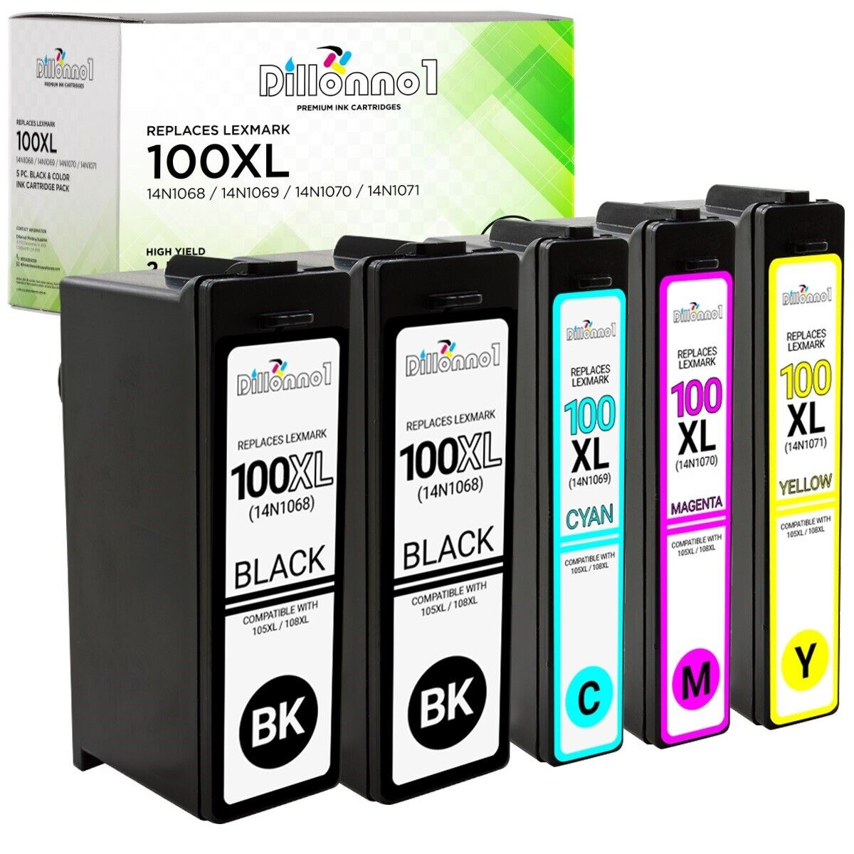 5PK 100 XL Black & Color Cartridges For Lexmark 14N1068 14N1069 14N1070 14N1071