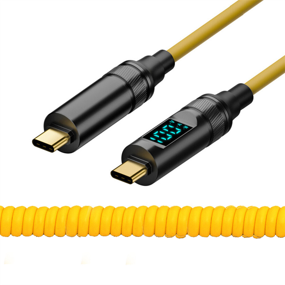 Smart LED Display USB-C Coiled Power Cable 20Gbps 100W 8K for Laptop Disk Phone
