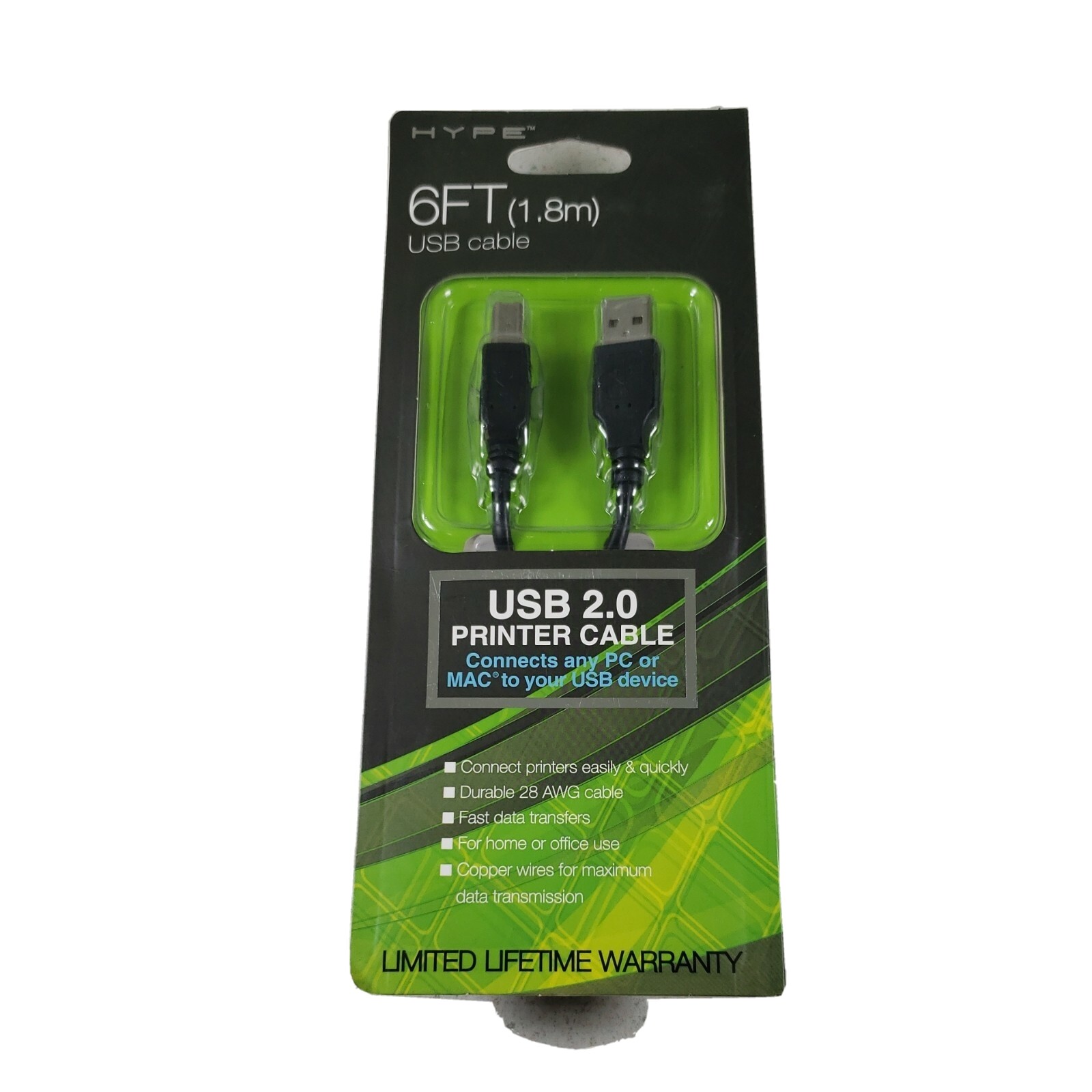 Printer Cable 6 ft. USB-A Male to USB-B Male USB 2.0 Hype Connect to PC New 