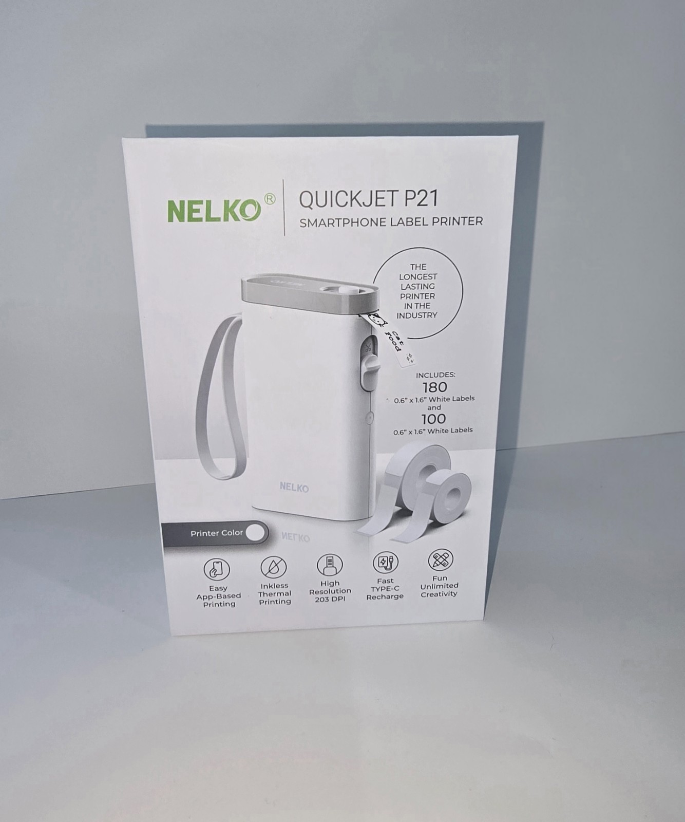 Nelko P21 Label Maker Machine with Tape, Bluetooth Label Printer, White Color