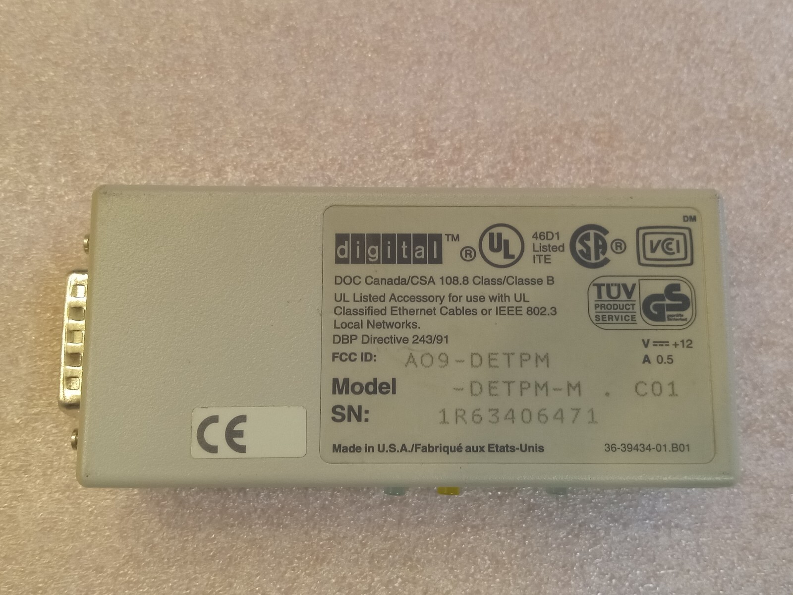 DIGITAL DEC DETPM DETPM-M DETPM-AA AUI TO RJ45 TRANSCEIVER. 10BASE 