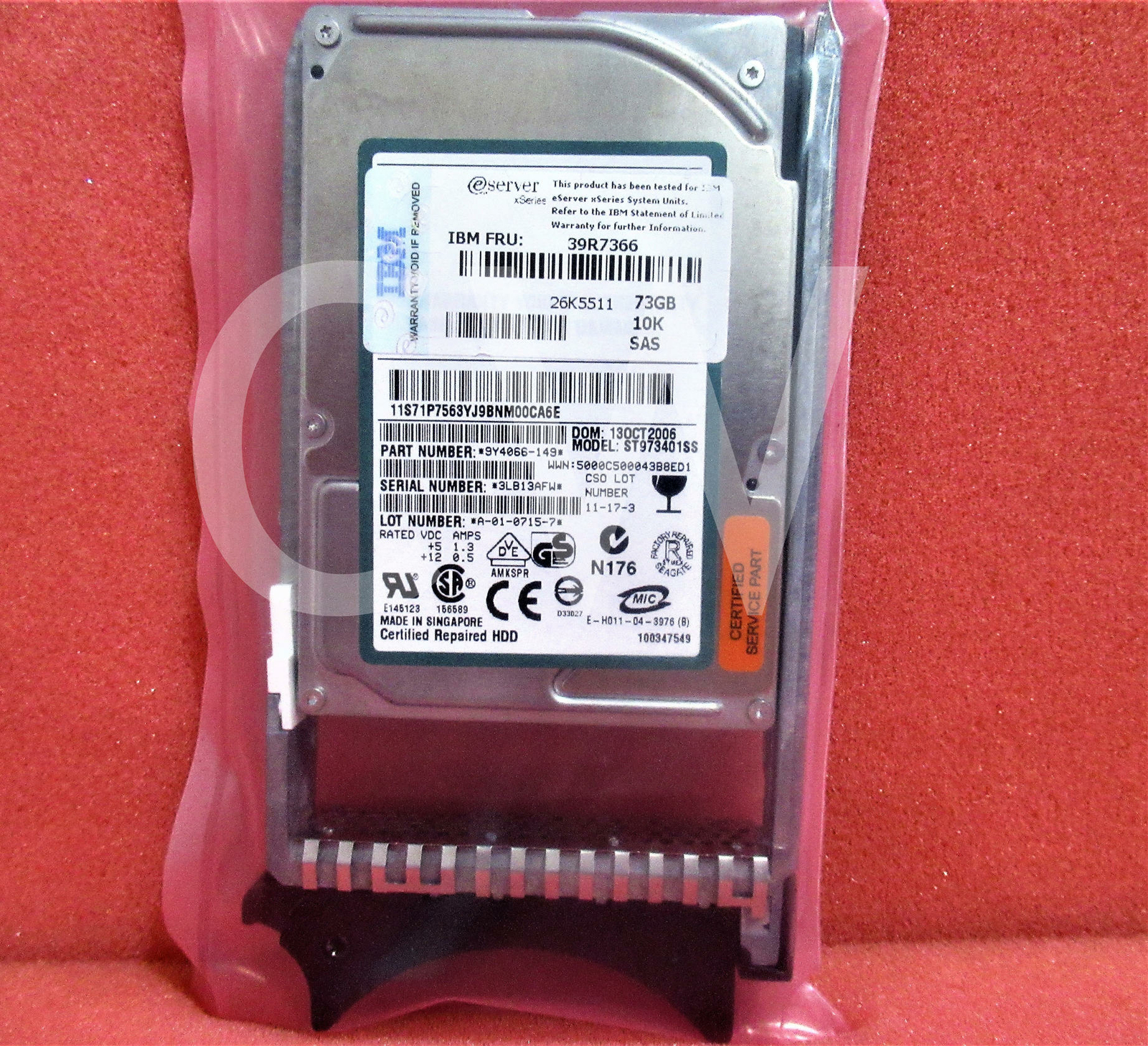 40K1052 IBM 73.4GB 10K RPM 3Gbps 2.5" SAS Hard Drive W/Caddy 39R7366 26K5511