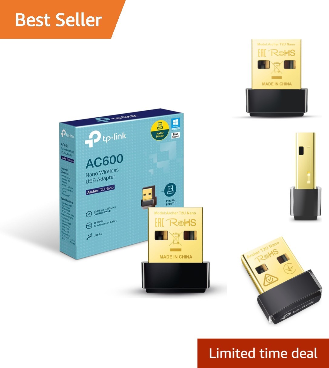 AC600 Nano USB WiFi Adapter - 2.4G/5G High-Speed Connection for Home & Travel
