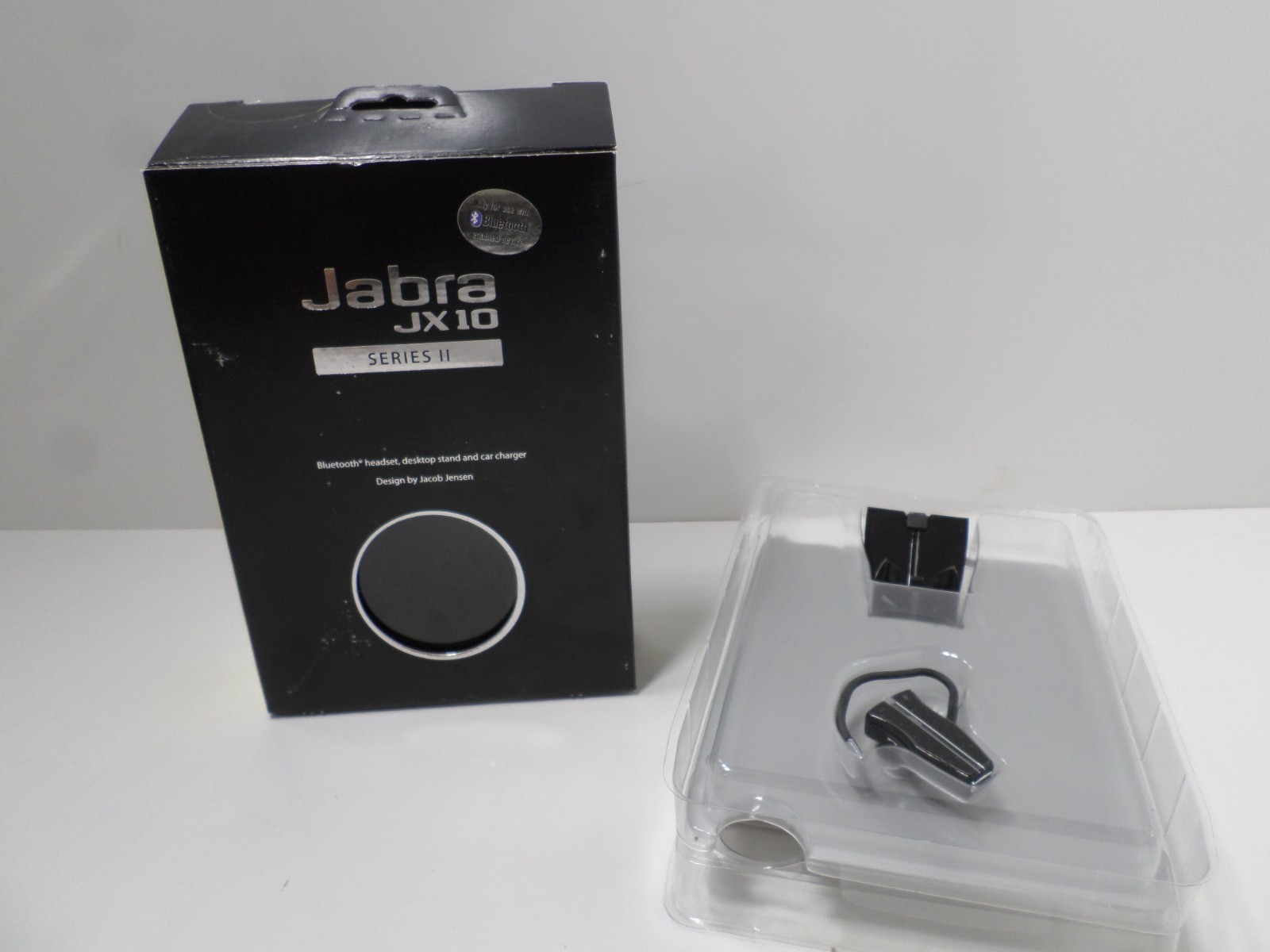 Jabra JX10 Series II Wireless Bluetooth Headset Black Stand + Car Charger - OPEN