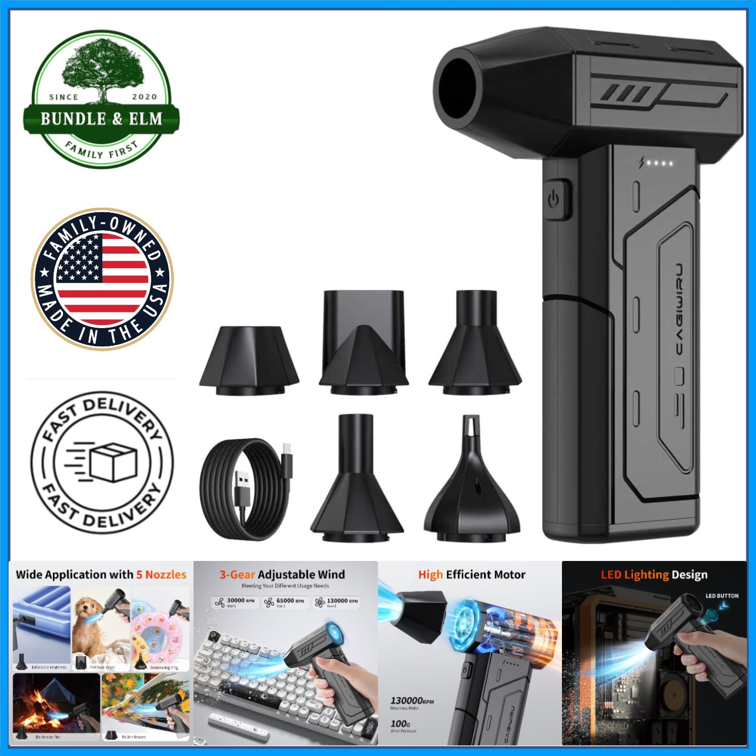 Handy Rechargeable Air Blower with Fast Charging and Versatile Cleaning Options