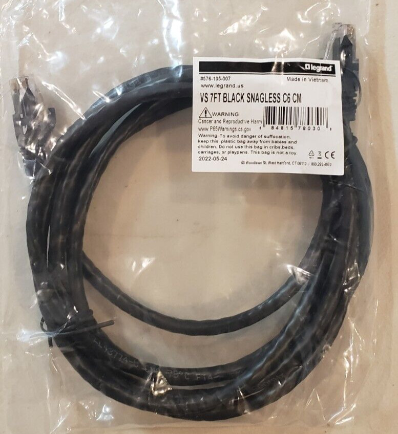 Legrand #576-135-007 Q-Series Patch Cords, CAT6, Booted, 7\', Black