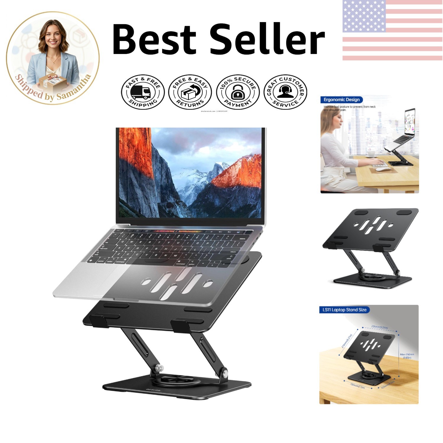 Ergonomic 360° Rotating Laptop Stand | Adjustable & Foldable for 10-14" Laptops