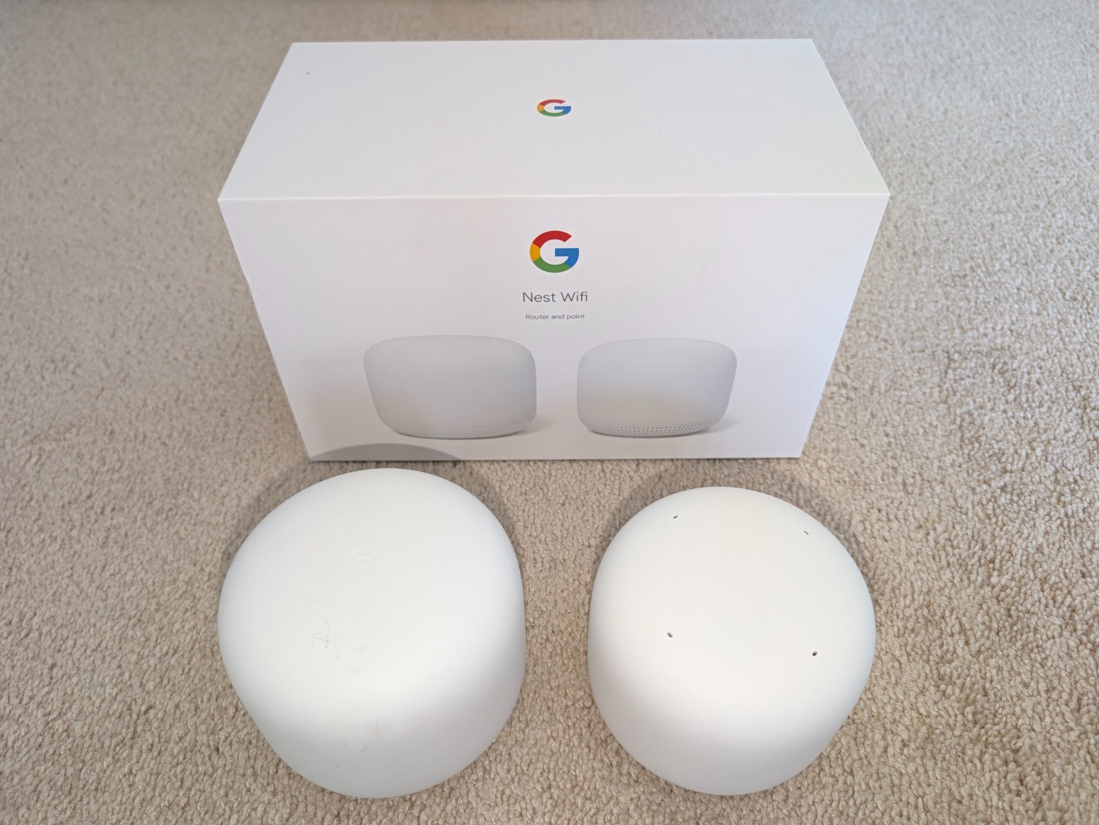 Google Nest Wifi Wireless Mesh Router and Point (H2D and H2E, Snow) - Pack of 2