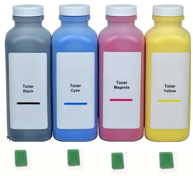 4 x TONER REFILL FOR OKIDATA MC 770 MC 780 + 4 TONER RESET CHIPS