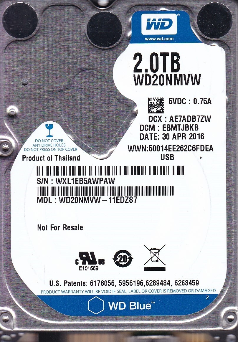WD20NMVW-11EDZS7 EBMTJBKB sn: WXL1EB APR/2016 2TB USB 3.0 2.5 Western Digital 