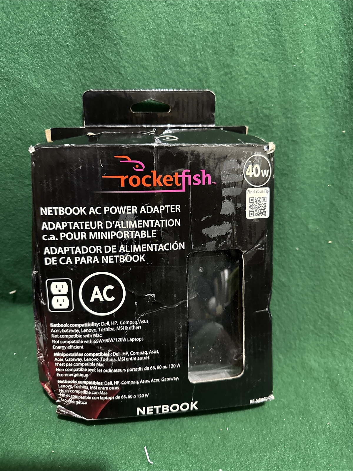 Rocketfish RF-NBAC 40W Universal AC Netbook Laptop Charger Power Adapter -4 Tips