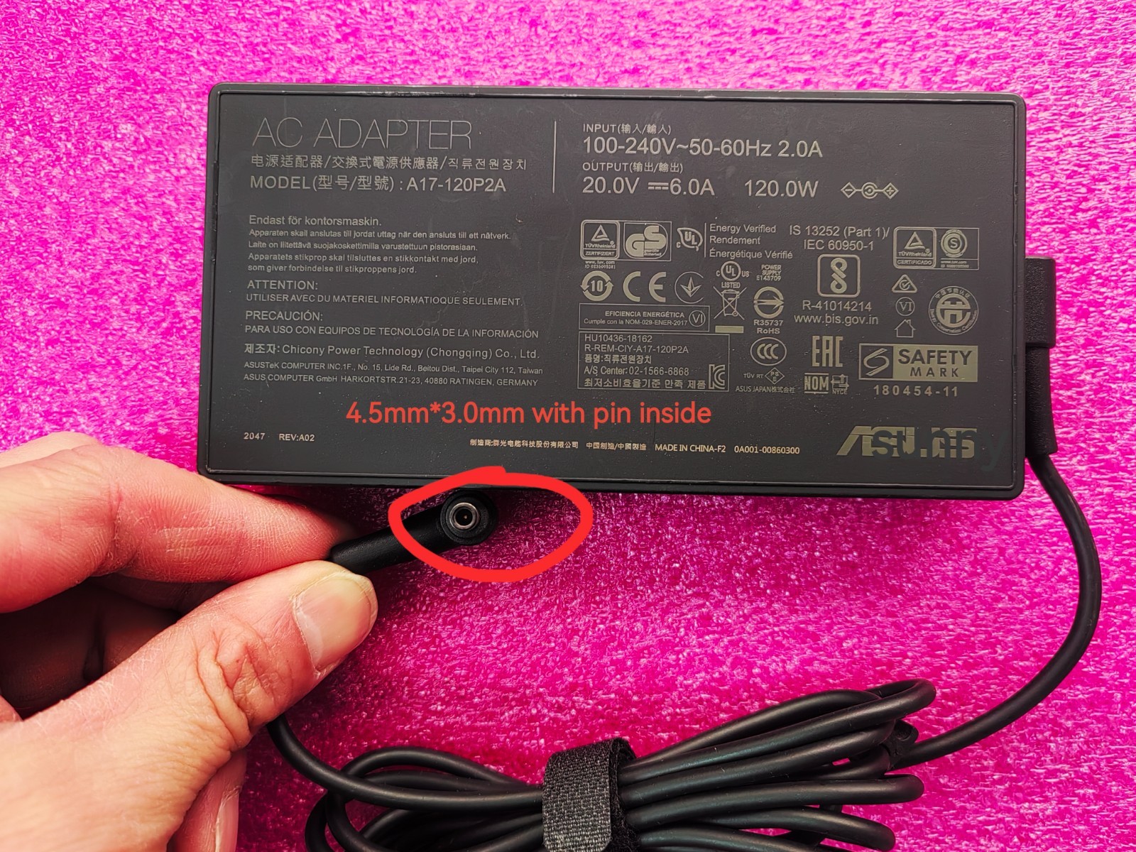Genuine 4.5mm 120W A17-120P2A ASUS Zenbook Flip 15 Q528 Q538EI 20V 6A AC Adapter