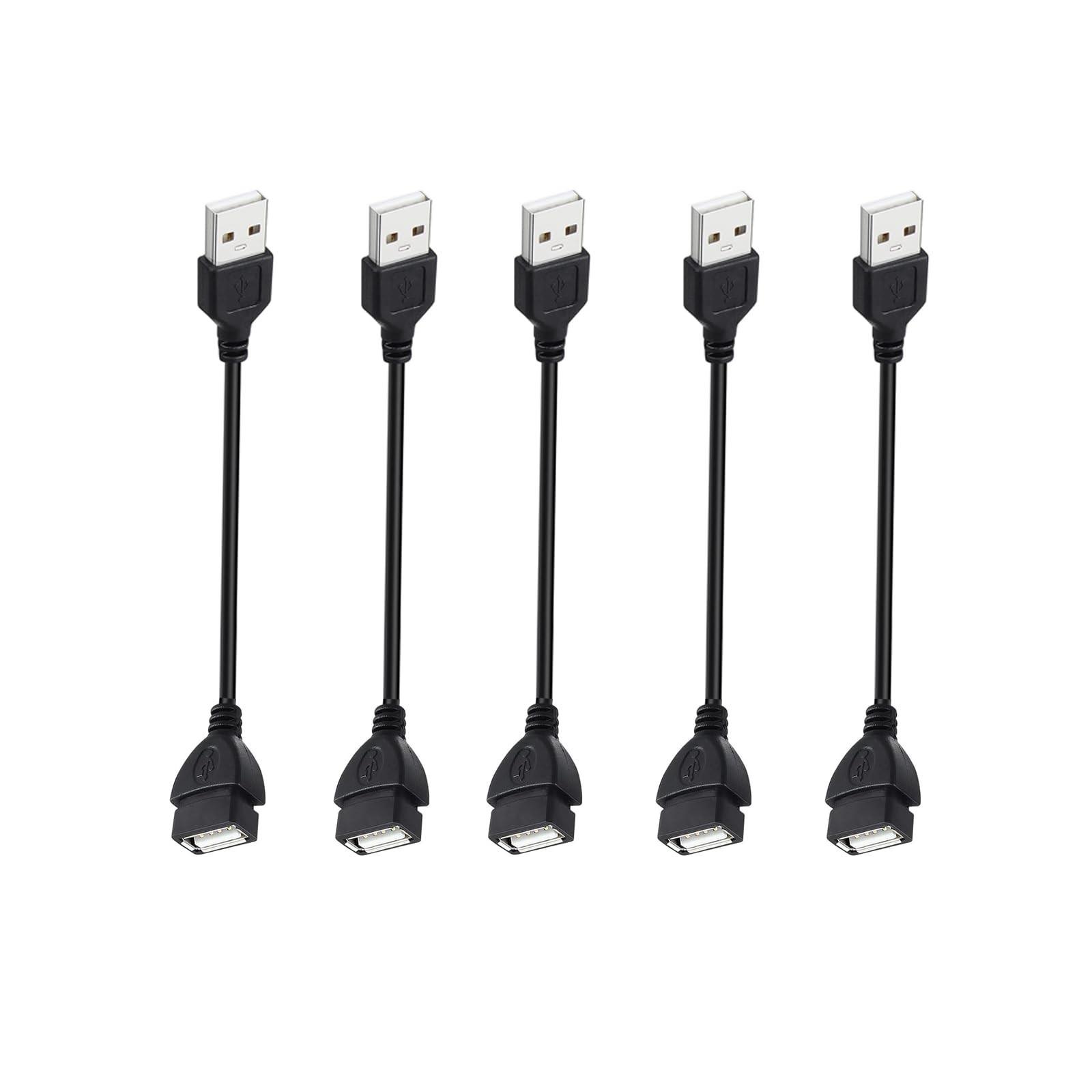 Short USB Extension Cable 1ft 5 Pack Bulk, A 2.0 Male to Female 1 foot 