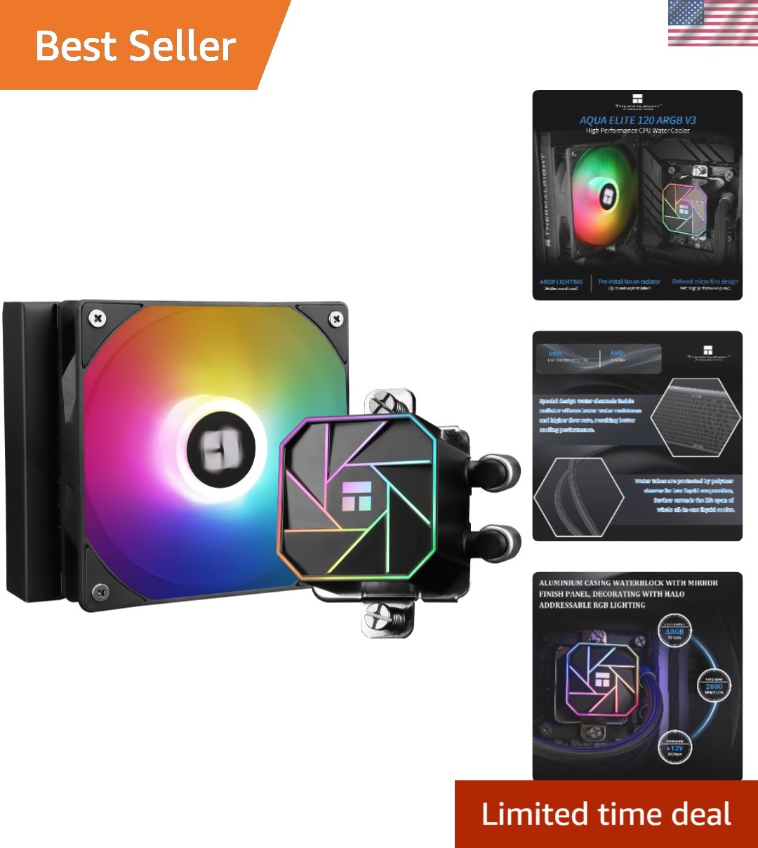 Ultra-Quiet Liquid CPU Cooler with Efficient PWM Pump & Stunning ARGB Lighting