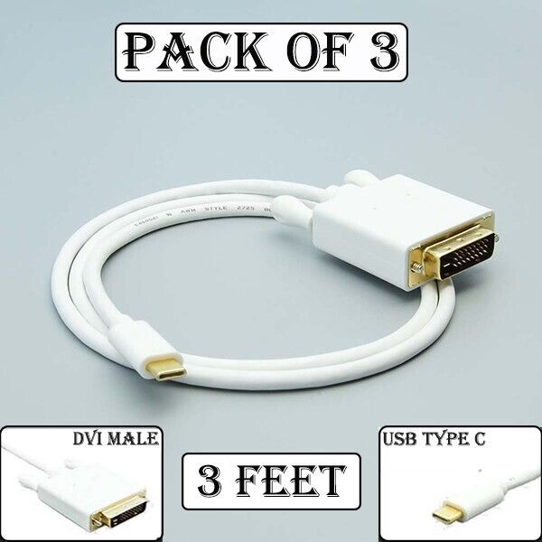 3x 3Ft USB-C 3.1 Type C to DVI M/M Cable 1080p Monitor MacBook Galaxy S8/Note7