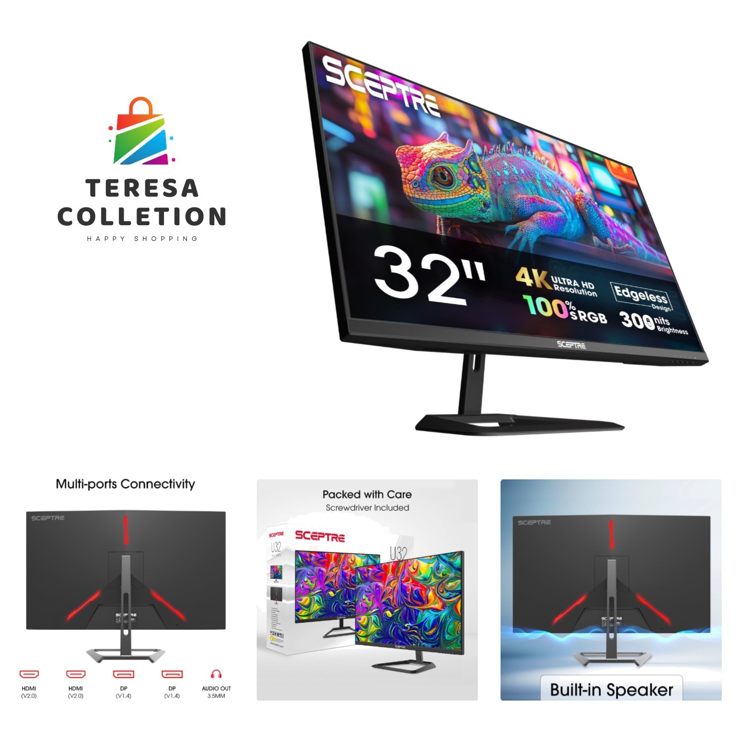 32-inch 4K UHD 3840 x 2160 Monitor 70Hz DisplayPort x2 HDMI x2 100% sRGB Buil...