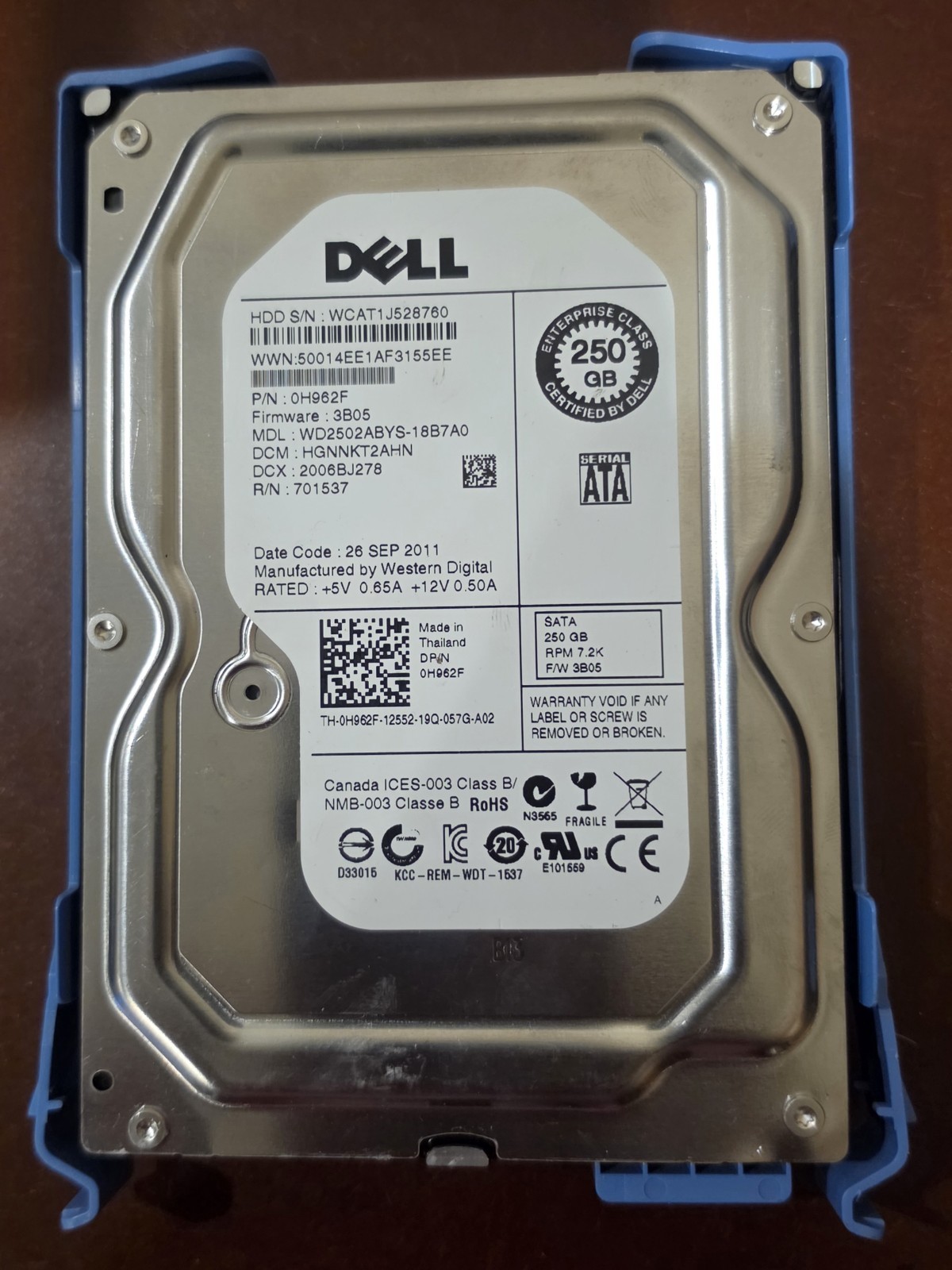 Dell WD2502ABYS-18B7A0 DCM:DANNHT2AHN 250GB 3.5" Sata Hard Drive UNTESTED