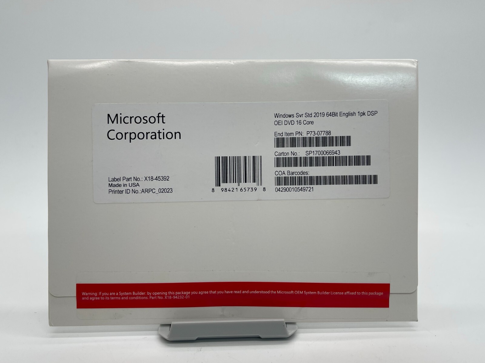 WINDOWS SVR Server Standard STD 2019 64BIT 1PK DSP OEI DVD 16 CORE