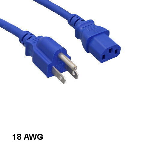 Kentek Blue 10' ft 18 AWG Color Power Cord NEMA 5-15P to IEC-60320 C13 10A/125V