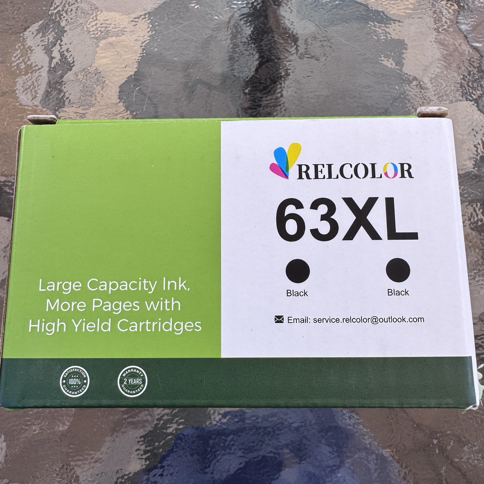 NEW Relcolor High Yield 63XL Black Ink Cartridges 2 Pack For HP Ink Jet Exp7/28