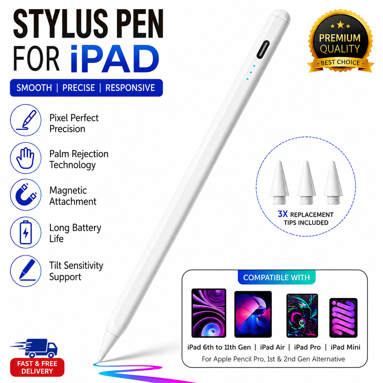 Stylus Pen for iPad 11th 10th 9th Gen Air M3 M2 Pro Mini A17 Alternative