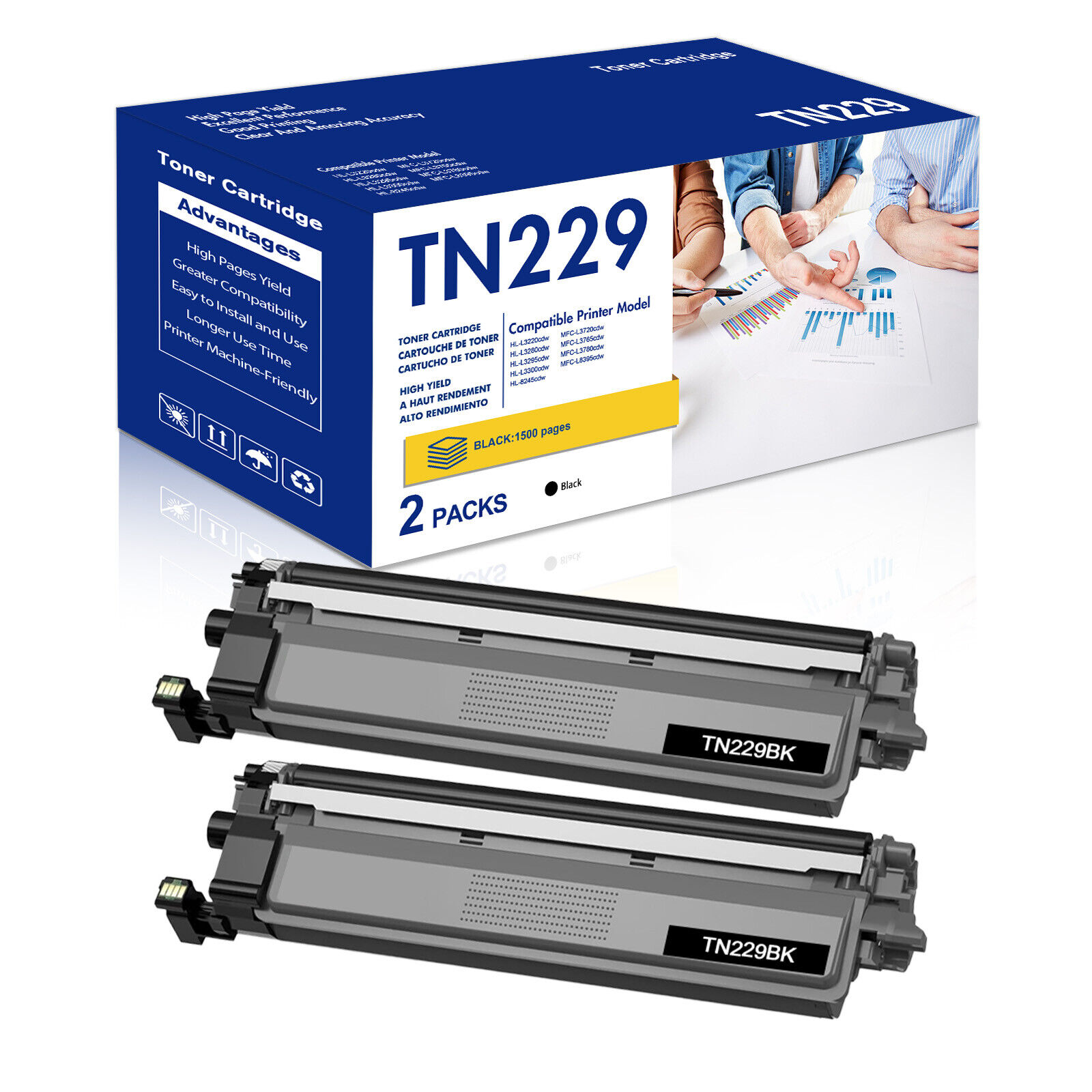 2-Pack TN229 TN229XL Black Toner Compatible for Brother HL-L3220cdw HL-L3280cdw