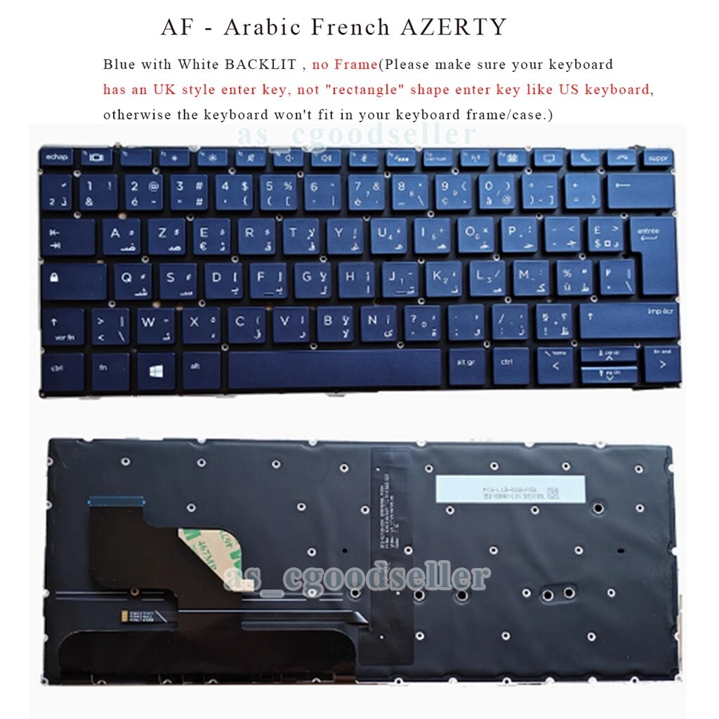 New for HP Elite dragonfly G1, G2, Max Keyboard BACKLIT , no Frame , Blue