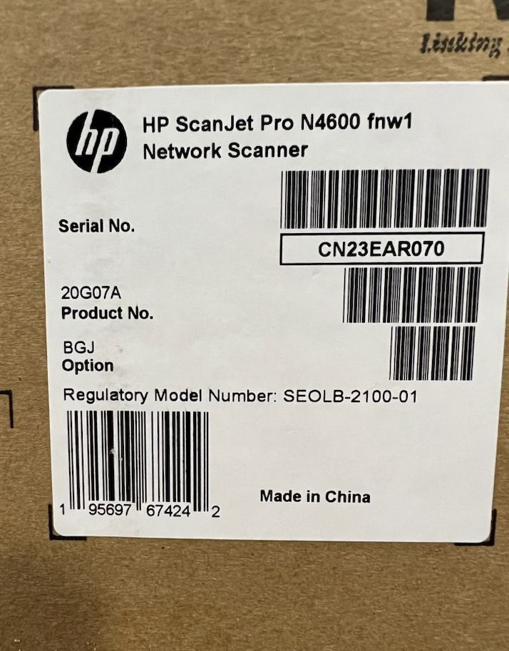 HP 20G07A Scanjet Pro N4600 fnw1 Network Scanner - NEW OPEN BOX