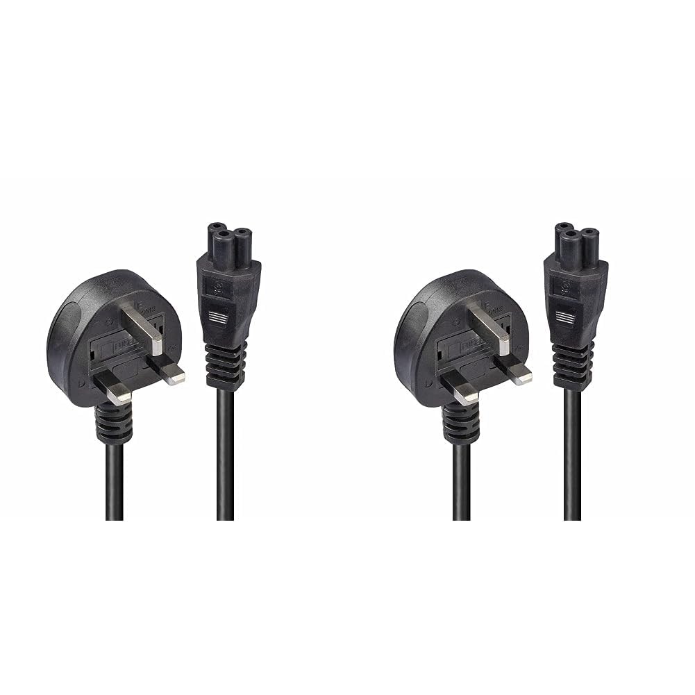 LINDY 30460 1m UK 3 Pin Plug to IEC C5"Cloverleaf" Power Cable, Black (Pack of 2