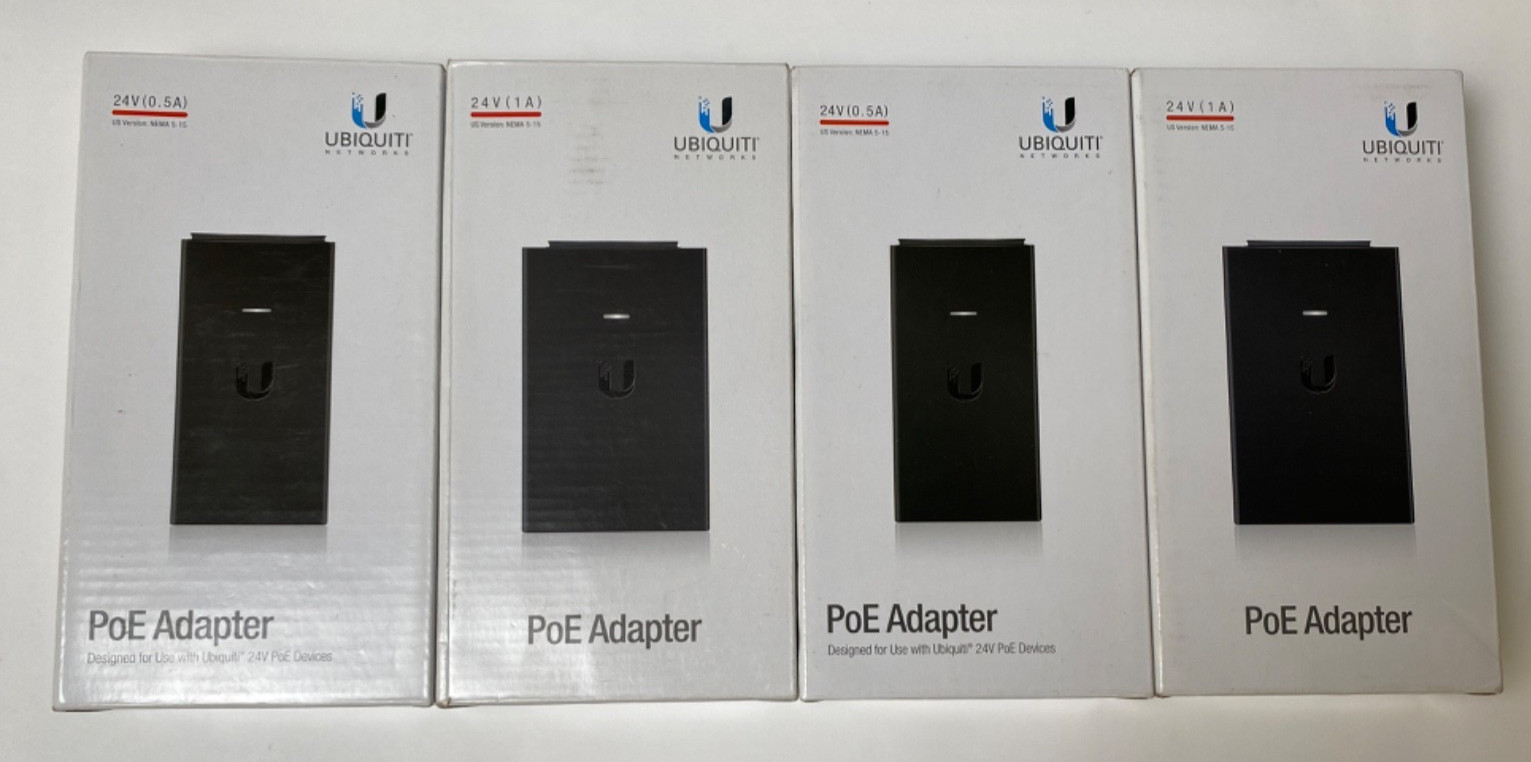 LOT OF 4 Ubiquiti 24V PoE Adapter Injectors: GP-A240-050, GP-B240-100 *OPEN BOX